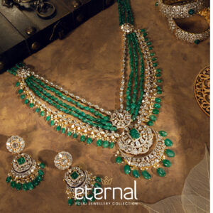 Green beaded Polki necklace with uncut Polki stones from Regal Jewellers’ Eternal Polki Collection