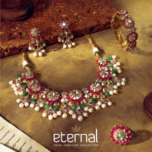Floral Polki necklace with pearls and pink bead detailing from Eternal Polki Collection by Regal Jewellers