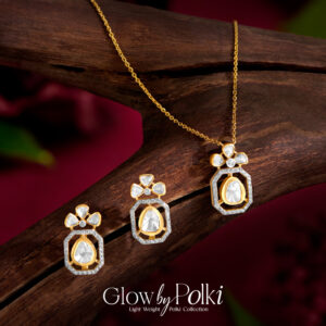 Elegant lightweight Polki pendant set with floral design by Regal Jewellers