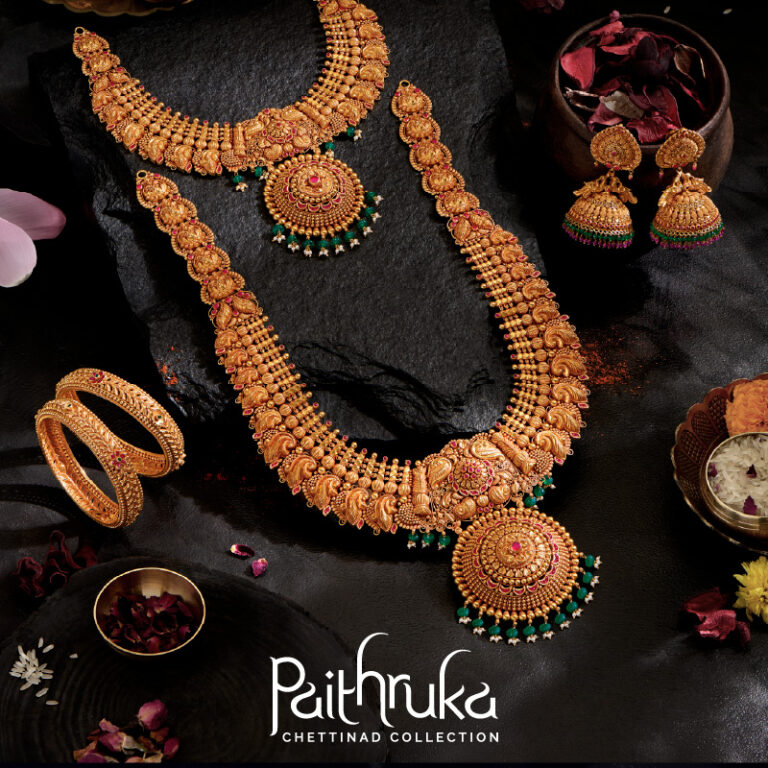 Paithruka Chettinad jewellery collection with temple motifs and intricate craftsmanship by Regal Jewellers.