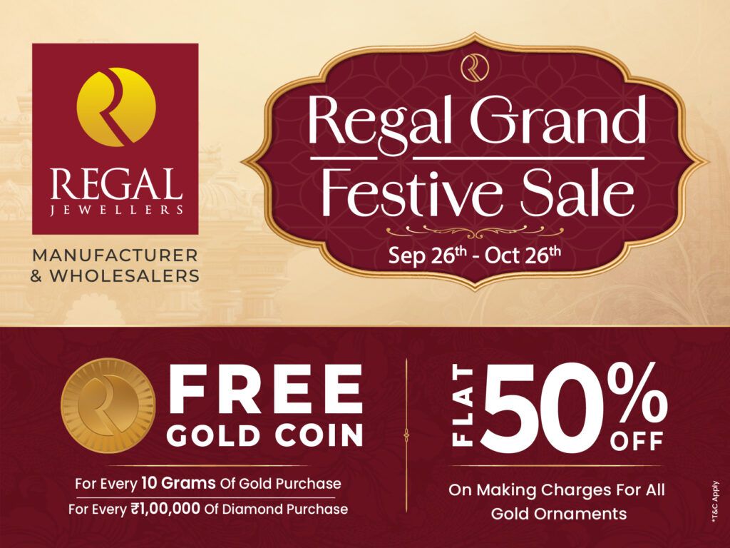 Free gold coins offer at Regal Jewellers during The Regal Grand Festive Sale 2025