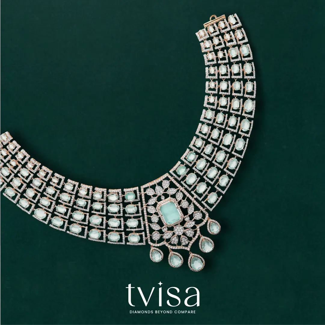 Tvisa diamond statement necklace with blue stones and diamond detailing