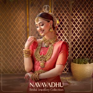 South Indian bride wearing Navavadhu bridal gold jewellery by Regal Jewellers