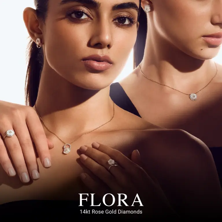 Flora 14kt rose gold diamond necklace and ring for women