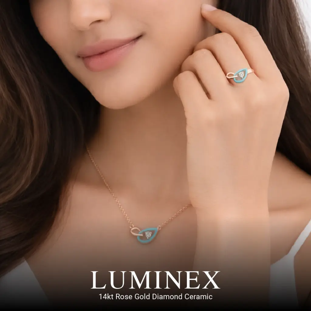 Luminex 14kt rose gold diamond ceramic necklace and ring