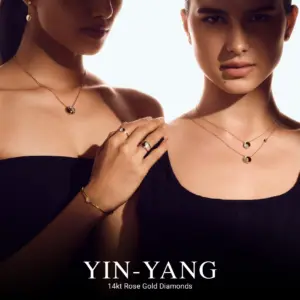 Yin Yang 14kt rose gold diamond pendant and ring set