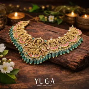 Yuga - Nagas temple jewellery necklace with ruby and green stones