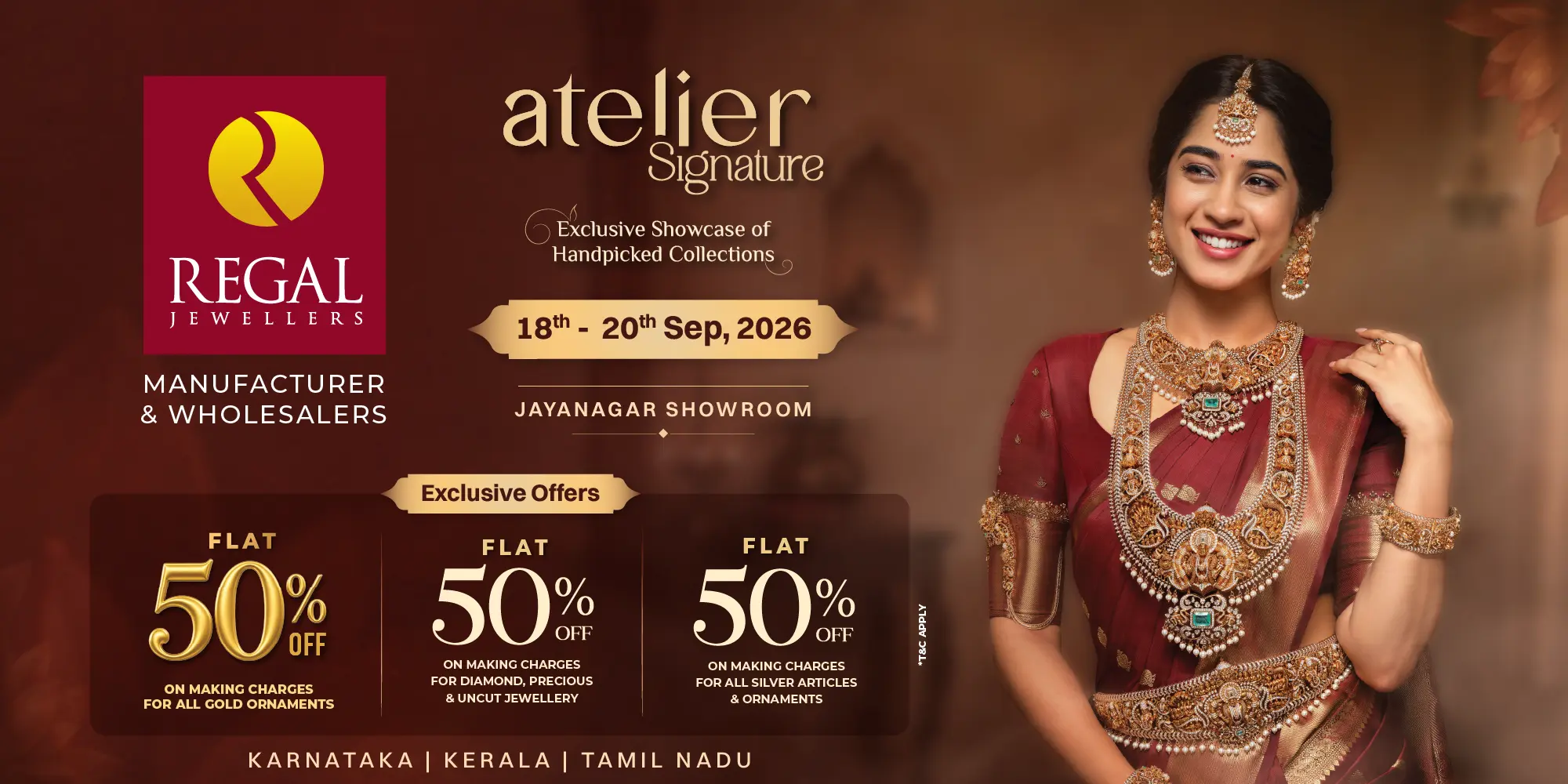 Handpicked gold, diamond and precious jewellery at Atelier Signature exhibition at Regal Jewellers Jayanagar, Bengaluru with exclusive offers