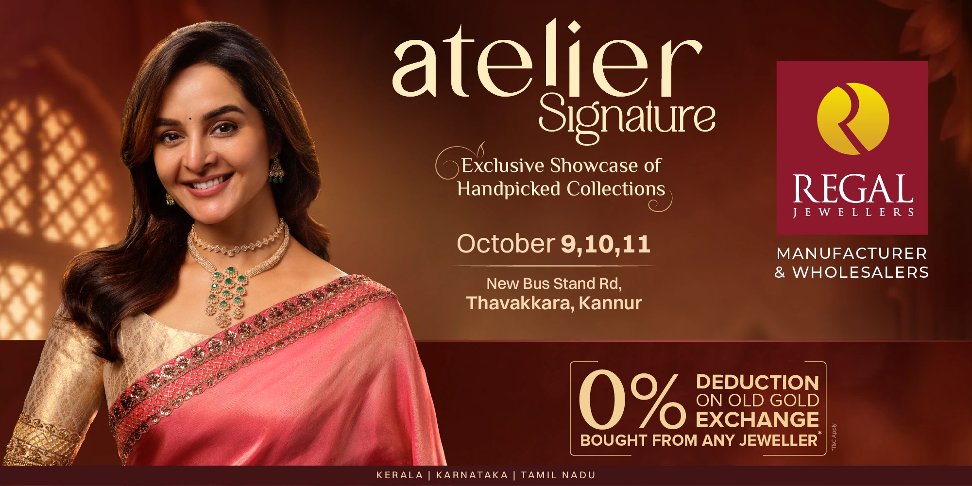 Atelier Signature Kannur jewellery showcase at Regal Jewellers from October 9 to 11, 2026.
